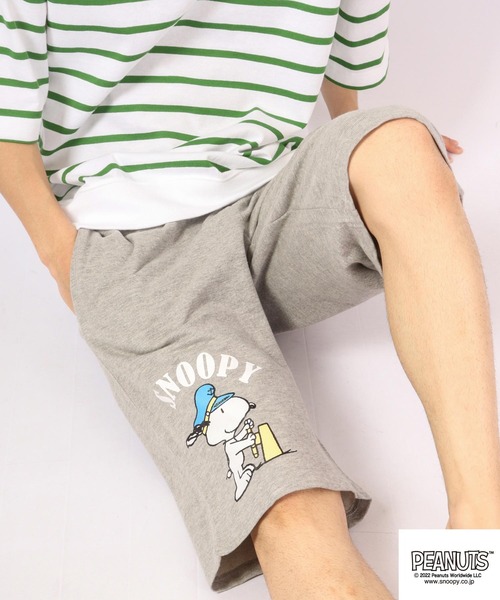 PEANUTS(ピーナッツ)の「PEANUTS スヌーピー 裏毛 スウェット ハーフパンツ(その他パンツ・メンズ・ネイビー/チャコール/杢グレー/スモークピンク/グレイッシュブルー/オートミール・M/L/LL)」の2枚目の写真