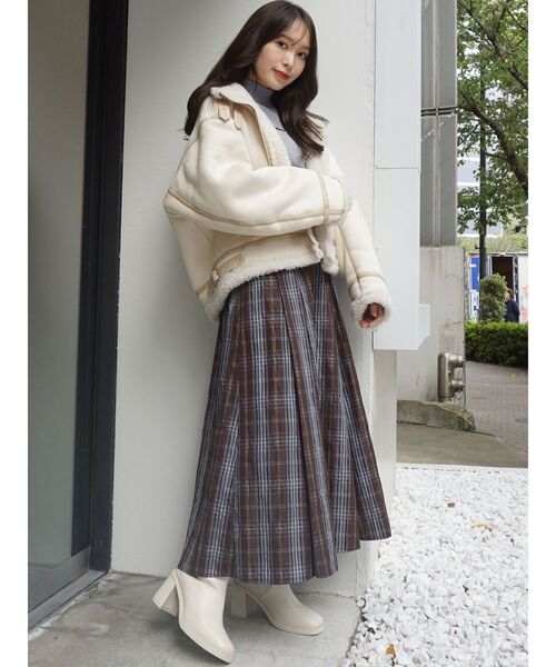 MERCURYDUO（マーキュリーデュオ）の「メモリータフタバックレースアップチェックスカート（スカート・レディース・ダークブラウン/ベージュ・SMALL/MEDIUM）」の12枚目の写真