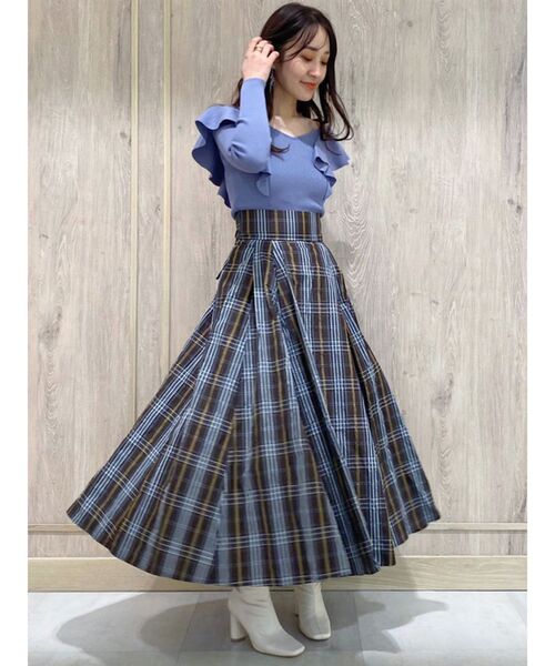 MERCURYDUO（マーキュリーデュオ）の「メモリータフタバックレースアップチェックスカート（スカート・レディース・ダークブラウン/ベージュ・SMALL/MEDIUM）」の19枚目の写真