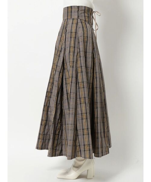 MERCURYDUO（マーキュリーデュオ）の「メモリータフタバックレースアップチェックスカート（スカート・レディース・ダークブラウン/ベージュ・SMALL/MEDIUM）」の21枚目の写真
