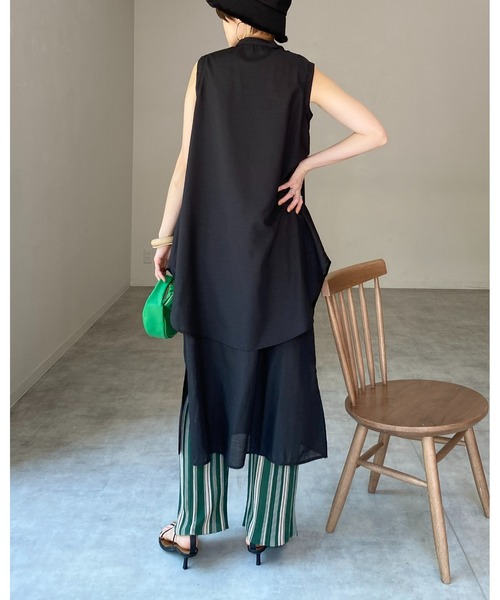 She's Closet(シーズクローゼット)の「バンドカラーレイヤードノースリーブロングシャツワンピース(シャツワンピース・レディース・ホワイト/ブラック/テラコッタ/ライトベージュ/ブルー・FREE)」の13枚目の写真