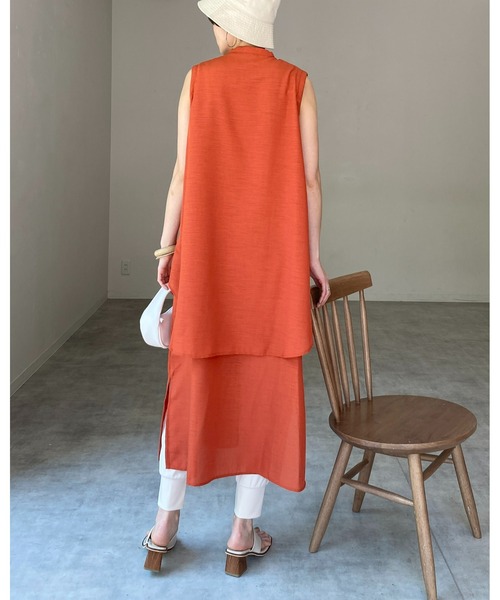 She's Closet(シーズクローゼット)の「バンドカラーレイヤードノースリーブロングシャツワンピース(シャツワンピース・レディース・ホワイト/ブラック/テラコッタ/ライトベージュ/ブルー・FREE)」の15枚目の写真