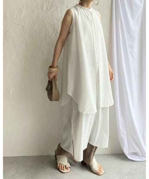 She's Closet(シーズクローゼット)の「バンドカラーレイヤードノースリーブロングシャツワンピース(シャツワンピース・レディース・ホワイト/ブラック/テラコッタ/ライトベージュ/ブルー・FREE)」の19枚目の写真