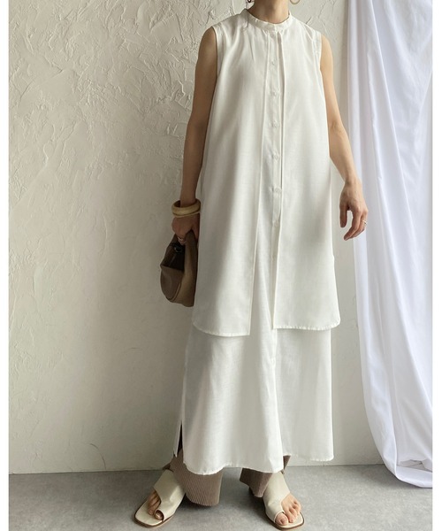 She's Closet(シーズクローゼット)の「バンドカラーレイヤードノースリーブロングシャツワンピース(シャツワンピース・レディース・ホワイト/ブラック/テラコッタ/ライトベージュ/ブルー・FREE)」の22枚目の写真