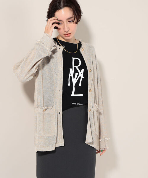 Rie Miller(リエミラー)の「ギマ加工フリンジニットジャケット(カーディガン/ボレロ・レディース・ベージュ系その他3/ブルー系その他3・38)」の2枚目の写真