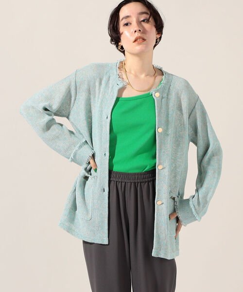 Rie Miller(リエミラー)の「ギマ加工フリンジニットジャケット(カーディガン/ボレロ・レディース・ベージュ系その他3/ブルー系その他3・38)」の13枚目の写真