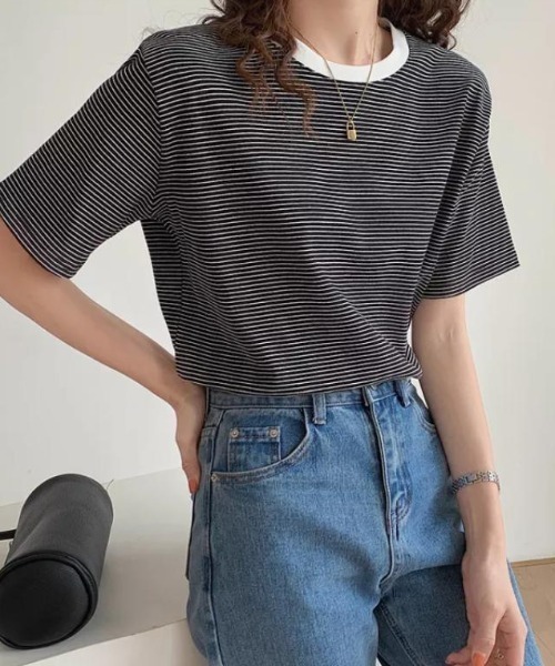 CLEA(クレア)の「配色ボーダーリンガーTシャツ(Tシャツ/カットソー・レディース・ブラウン/ホワイト/オリーブ/ブラック・FREE)」の21枚目の写真