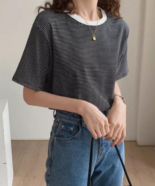CLEA(クレア)の「配色ボーダーリンガーTシャツ(Tシャツ/カットソー・レディース・ブラウン/ホワイト/オリーブ/ブラック・FREE)」の18枚目の写真