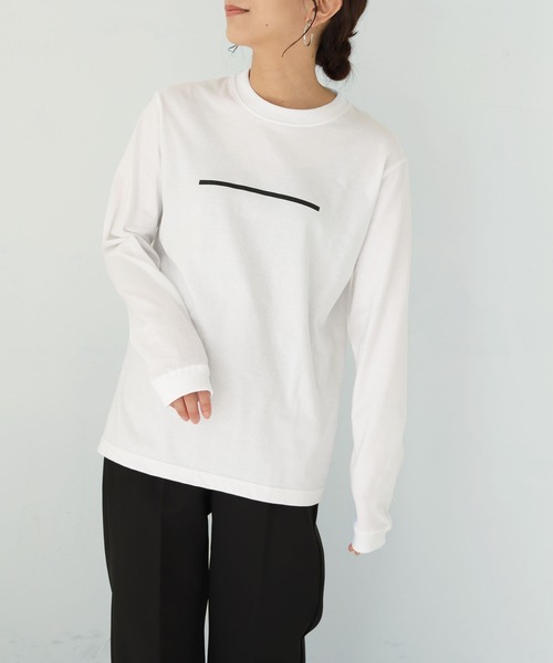 HER CLOSET(ハークローゼット)の「【HER CLOSET】WEB限定 オリジナルラインシンプルロゴロンT WEB LIMITED ORIGINAL LINE SIMPLE LOGO LONG TEE(Tシャツ/カットソー・レディース・ブラック/ホワイト・S/M/L)」の7枚目の写真