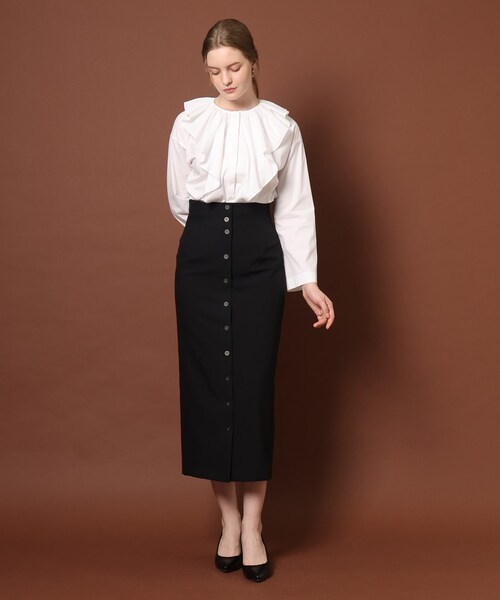 美品 ドレステリア 定価2万円 ラッフルカラーブラウス ブラック ダブルラッフルカラーブラウス（ブラック） | iichi 日々の