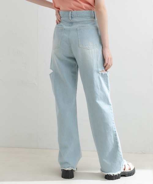 OLIVE des OLIVE（オリーブデオリーブ）の「ダメージデニムパンツ（デニムパンツ・レディース・サックスブルー/ワンウォッシュ・SMALL/MEDIUM）」の6枚目の写真