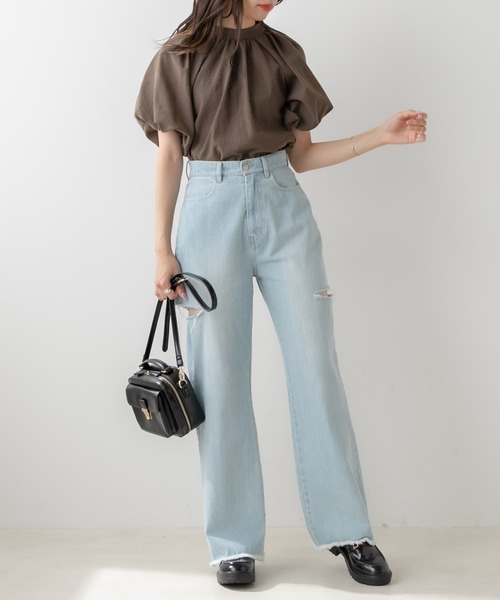 OLIVE des OLIVE（オリーブデオリーブ）の「ダメージデニムパンツ（デニムパンツ・レディース・サックスブルー/ワンウォッシュ・SMALL/MEDIUM）」の10枚目の写真