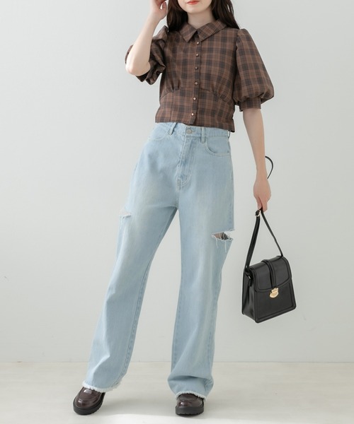 OLIVE des OLIVE（オリーブデオリーブ）の「ダメージデニムパンツ（デニムパンツ・レディース・サックスブルー/ワンウォッシュ・SMALL/MEDIUM）」の13枚目の写真