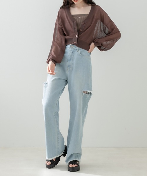 OLIVE des OLIVE（オリーブデオリーブ）の「ダメージデニムパンツ（デニムパンツ・レディース・サックスブルー/ワンウォッシュ・SMALL/MEDIUM）」の14枚目の写真