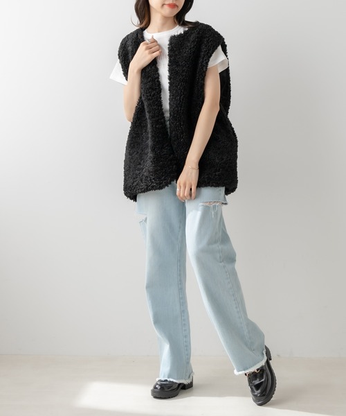 OLIVE des OLIVE（オリーブデオリーブ）の「ダメージデニムパンツ（デニムパンツ・レディース・サックスブルー/ワンウォッシュ・SMALL/MEDIUM）」の15枚目の写真