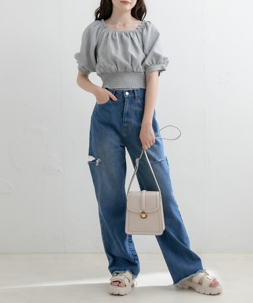 OLIVE des OLIVE（オリーブデオリーブ）の「ダメージデニムパンツ（デニムパンツ・レディース・サックスブルー/ワンウォッシュ・SMALL/MEDIUM）」の16枚目の写真