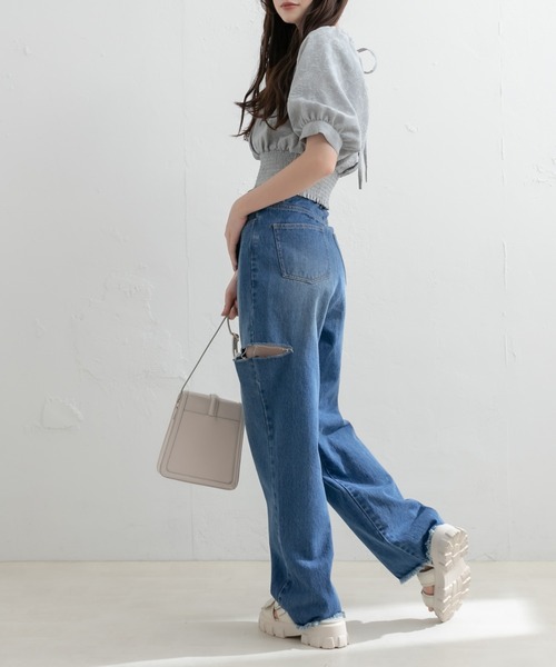 OLIVE des OLIVE（オリーブデオリーブ）の「ダメージデニムパンツ（デニムパンツ・レディース・サックスブルー/ワンウォッシュ・SMALL/MEDIUM）」の17枚目の写真