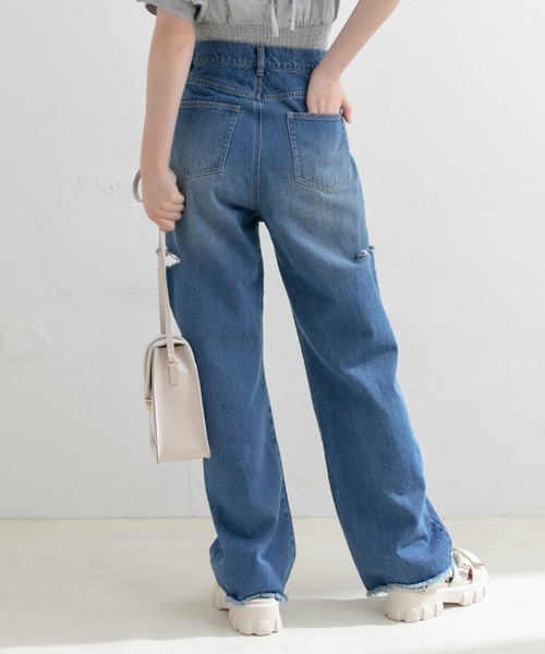 OLIVE des OLIVE（オリーブデオリーブ）の「ダメージデニムパンツ（デニムパンツ・レディース・サックスブルー/ワンウォッシュ・SMALL/MEDIUM）」の21枚目の写真