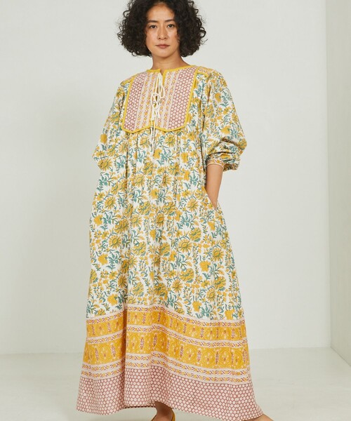 Freada（フリーダ）の「Freada/フリーダ インド胸キルト木版ワンピース（ワンピース・レディース・パープル/イエロー・ﾌﾘ-）」の7枚目の写真