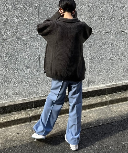 Chikashitsu +（チカシツプラス）の「【Chikashitsu +/チカシツプラス】half zip knit polo/ハーフジップ リブ ニット ポロシャツ 長袖ニット（ポロシャツ・メンズ・スカイブルー/ブラック/グレー/チャコールグレー・ONE SIZE）」の5枚目の写真