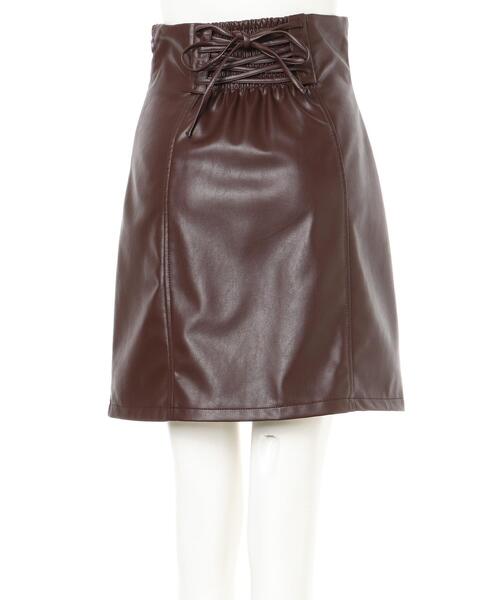 INGNI（イング）の「BACKレースUPフェイクレザーミニスカート（スカート・レディース・ブラウン/ブラック/アイボリー・FREE）」の6枚目の写真