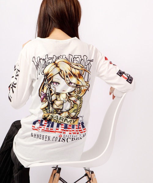 tシャツ BLACK JACKALL CROWN T/C天竺 サブリメーション プリント ロングTシャツ ロンT レディース BLACK JACKALL CROWN tシャツ T/C天竺 サブリメーション