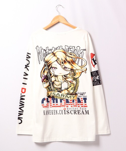 BLACK JACKALL CROWN(ブラックジャッカルクラウン)の「BLACK JACKALL CROWN T/C天竺 サブリメーション プリント ロングTシャツ ロンT(Tシャツ/カットソー・レディース・ホワイト/ブラック・FREE)」の10枚目の写真