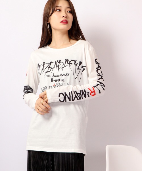 BLACK JACKALL CROWN(ブラックジャッカルクラウン)の「BLACK JACKALL CROWN T/C天竺 サブリメーション プリント ロングTシャツ ロンT(Tシャツ/カットソー・レディース・ホワイト/ブラック・FREE)」の11枚目の写真