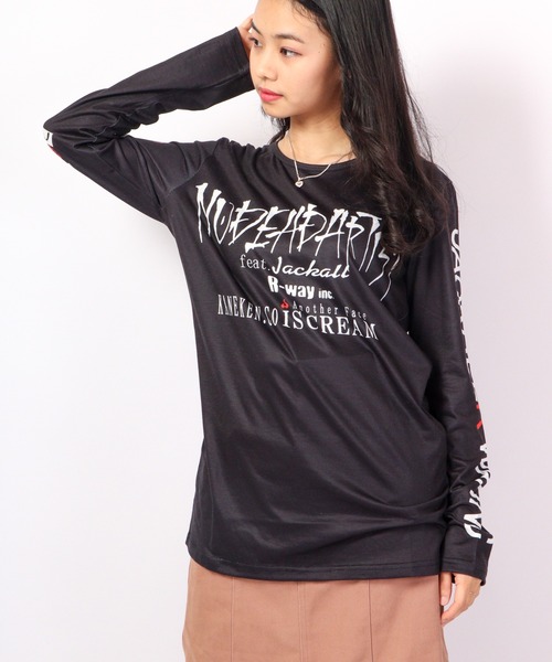 BLACK JACKALL CROWN(ブラックジャッカルクラウン)の「BLACK JACKALL CROWN T/C天竺 サブリメーション プリント ロングTシャツ ロンT(Tシャツ/カットソー・レディース・ホワイト/ブラック・FREE)」の4枚目の写真