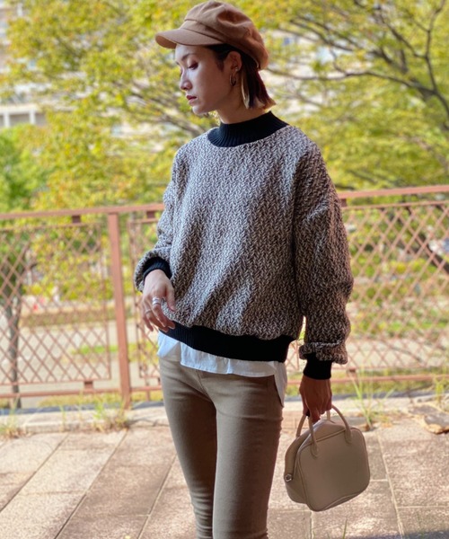 deux amour(ドゥーザムール)の「MIXツイードニットプルオーバー(その他トップス・レディース・ベージュ/ワインレッド・MEDIUM)」の10枚目の写真