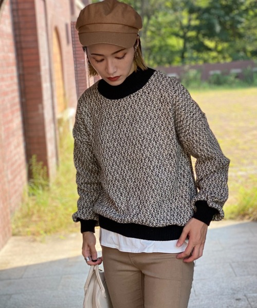 deux amour(ドゥーザムール)の「MIXツイードニットプルオーバー(その他トップス・レディース・ベージュ/ワインレッド・MEDIUM)」の6枚目の写真