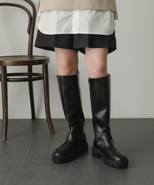 SENSE OF PLACE by URBAN RESEARCH(センスオブプレイスバイアーバンリサーチ)の「トラックソールサイドゴアロングブーツ(ブーツ・レディース・ブラック/アイボリー・SMALL/MEDIUM/LARGE)」の11枚目の写真