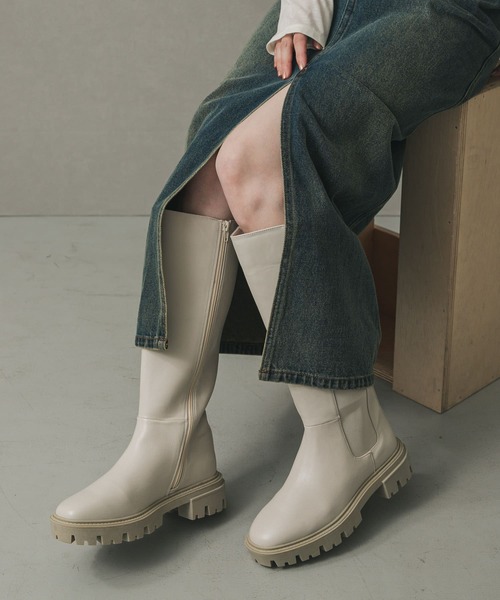 SENSE OF PLACE by URBAN RESEARCH(センスオブプレイスバイアーバンリサーチ)の「トラックソールサイドゴアロングブーツ(ブーツ・レディース・ブラック/アイボリー・SMALL/MEDIUM/LARGE)」の13枚目の写真