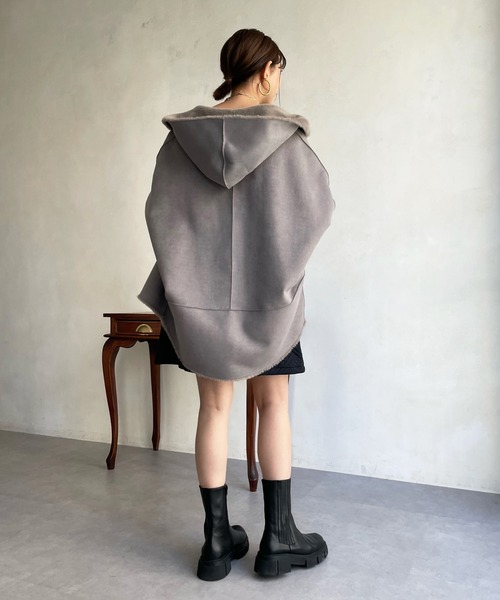 DouDou（ドゥドゥ）の「【一部WEB限定カラー】フェイクムートンコクーンフードコート（その他アウター・レディース・アイボリー/グレー/ブルー/ピンク/ライトグレー/ベージュ/キャメル・FREE）」の19枚目の写真