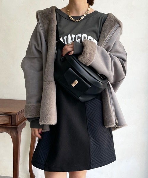 DouDou（ドゥドゥ）の「【一部WEB限定カラー】フェイクムートンコクーンフードコート（その他アウター・レディース・アイボリー/グレー/ブルー/ピンク/ライトグレー/ベージュ/キャメル・FREE）」の12枚目の写真