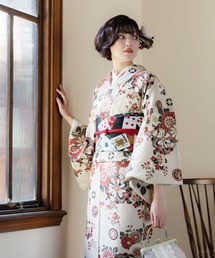 kimonomachi | レディース 洗える着物4点セット 袷着物+京袋帯+帯揚げ＋帯締め  M/L サイズ　KIMONOMACHI オリジナル アラベスクシリーズ 小紋 福袋(着物)