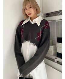 ワイドクロップドVニット