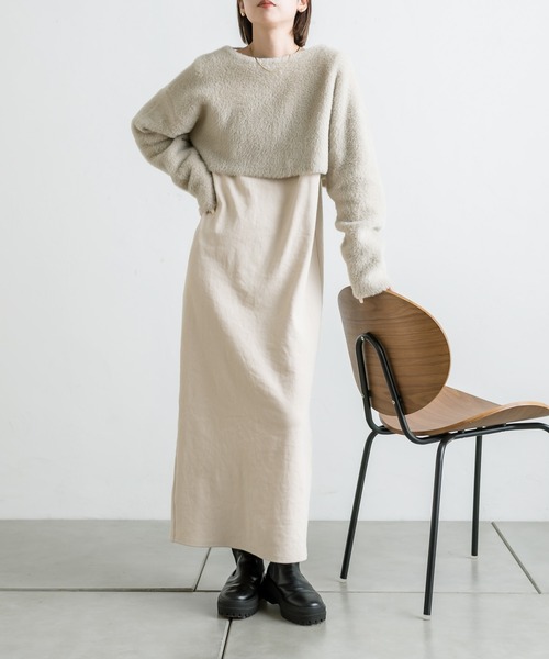 mystic（ミスティック）の「【サイズ展開あり】シャギーニットワンピースSET（ワンピース・レディース・ブラック/ベージュ・1/2）」の5枚目の写真