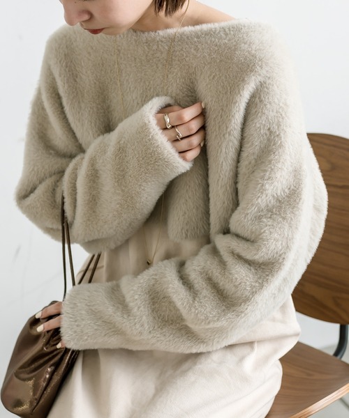 mystic（ミスティック）の「【サイズ展開あり】シャギーニットワンピースSET（ワンピース・レディース・ブラック/ベージュ・1/2）」の9枚目の写真