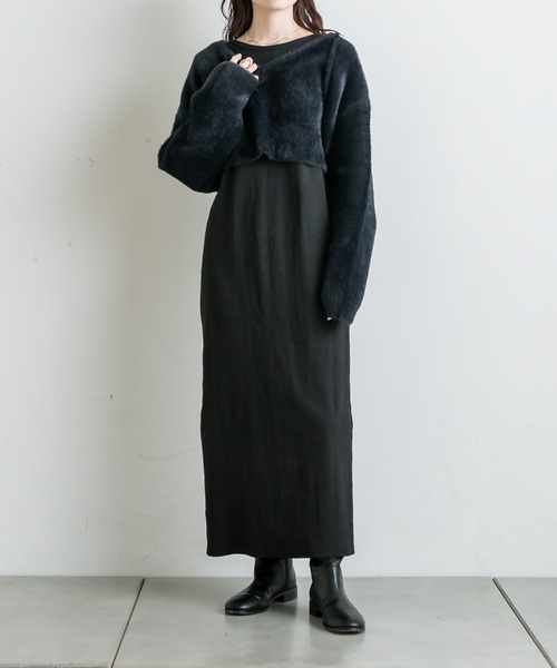 mystic（ミスティック）の「【サイズ展開あり】シャギーニットワンピースSET（ワンピース・レディース・ブラック/ベージュ・1/2）」の17枚目の写真