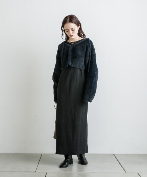 mystic（ミスティック）の「【サイズ展開あり】シャギーニットワンピースSET（ワンピース・レディース・ブラック/ベージュ・1/2）」の14枚目の写真