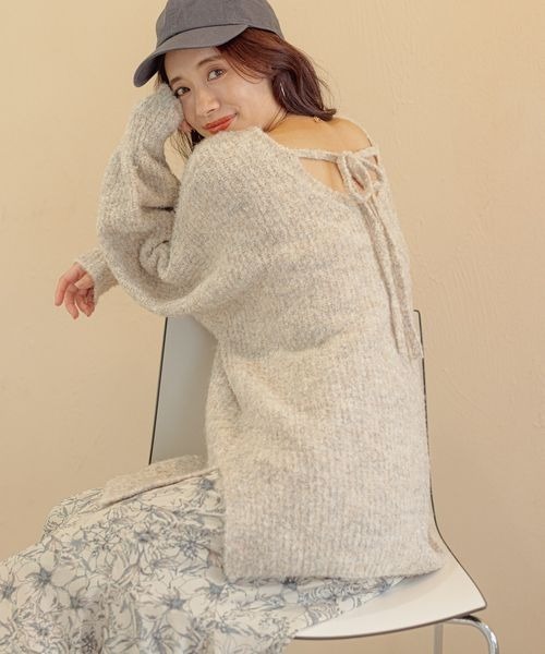 mysty woman(ミスティウーマン)の「メランジバックリボンニット 180171(ニット/セーター・レディース・パープル/ライトグリーン/アイボリー・FREE)」の2枚目の写真