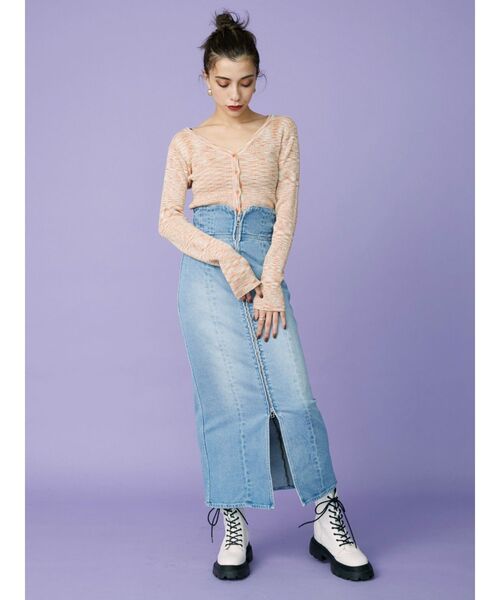 EVRIS（エヴリス）の「フロントジップデニムミディスカート（デニムスカート・レディース・ブルー/ライトブルー・SMALL/MEDIUM）」の12枚目の写真