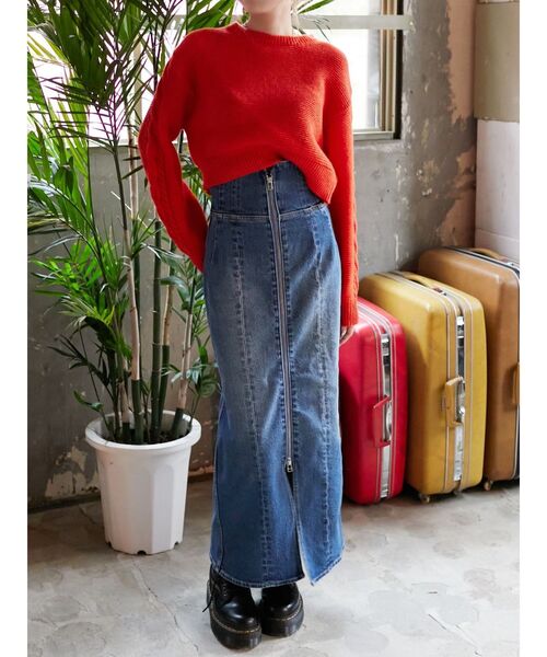 EVRIS（エヴリス）の「フロントジップデニムミディスカート（デニムスカート・レディース・ブルー/ライトブルー・SMALL/MEDIUM）」の10枚目の写真