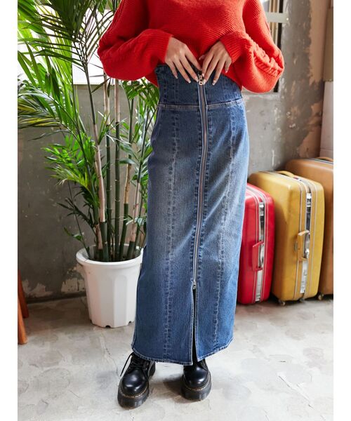 EVRIS（エヴリス）の「フロントジップデニムミディスカート（デニムスカート・レディース・ブルー/ライトブルー・SMALL/MEDIUM）」の15枚目の写真