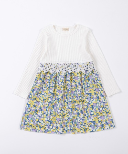 trois lapins kp（トロワラパンケーピー）の「デシン小花プリント切替えワンピース(140～160cn)（ワンピース・キッズ・オフホワイト・140cm/150cm/160cm）」の5枚目の写真