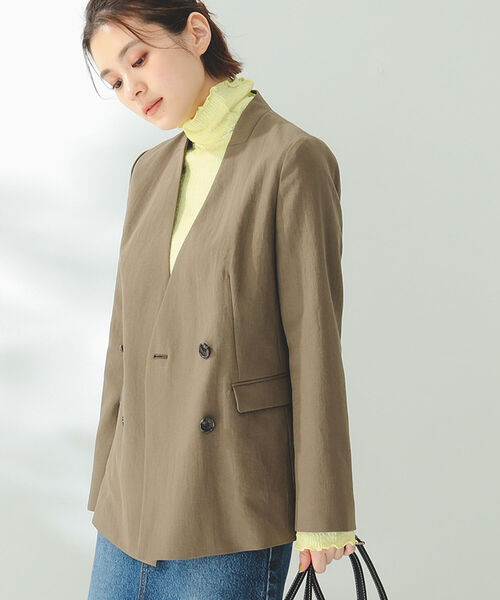 B:MING by BEAMS(ビーミングバイビームス)の「B:MING by BEAMS / 麻混 ジャケット(ノーカラージャケット・レディース・ライトベージュ/ブラウン・SMALL/MEDIUM)」の2枚目の写真