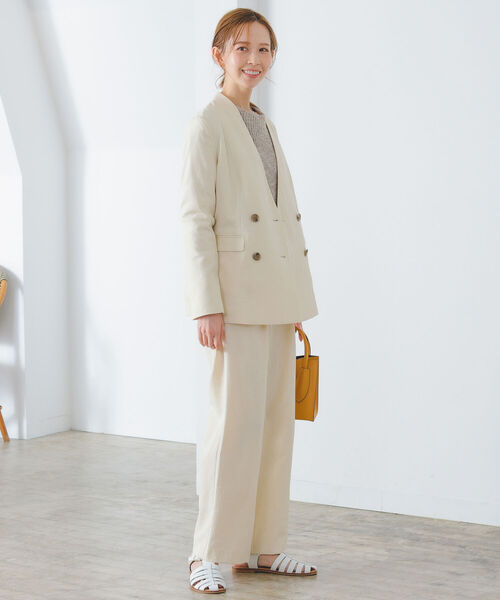 B:MING by BEAMS(ビーミングバイビームス)の「B:MING by BEAMS / 麻混 ジャケット(ノーカラージャケット・レディース・ライトベージュ/ブラウン・SMALL/MEDIUM)」の3枚目の写真