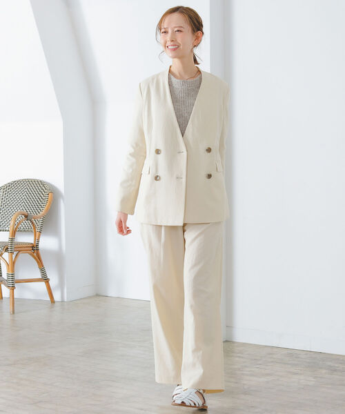 B:MING by BEAMS(ビーミングバイビームス)の「B:MING by BEAMS / 麻混 ジャケット(ノーカラージャケット・レディース・ライトベージュ/ブラウン・SMALL/MEDIUM)」の4枚目の写真