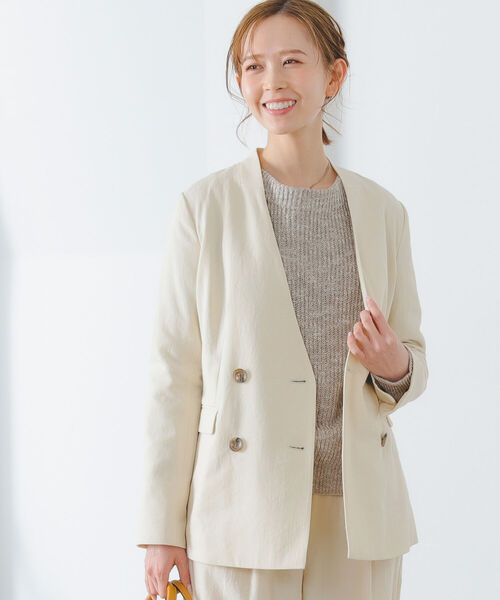 B:MING by BEAMS(ビーミングバイビームス)の「B:MING by BEAMS / 麻混 ジャケット(ノーカラージャケット・レディース・ライトベージュ/ブラウン・SMALL/MEDIUM)」の5枚目の写真